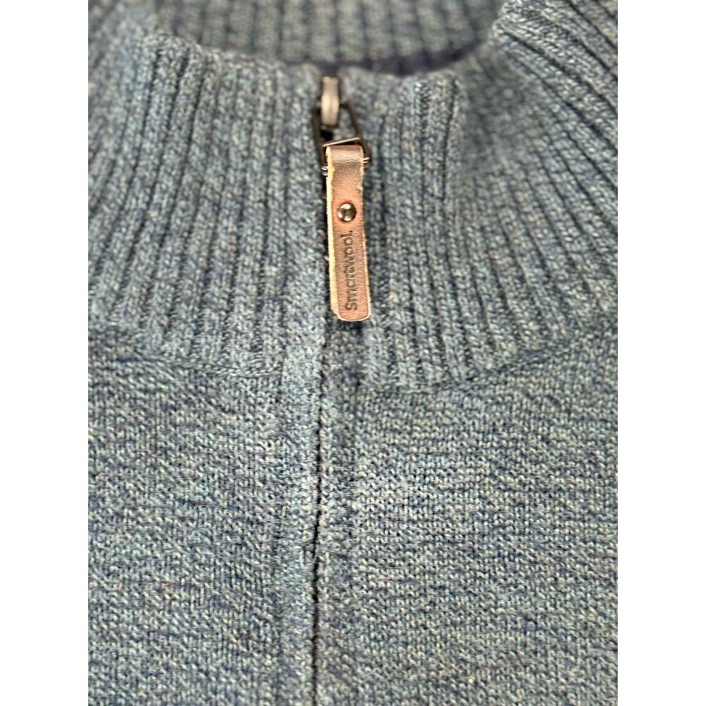 Smartwool Mens Large Ripple Ridge 1/4 Zip Sweater Blue Wool Blend Pullover - Picture 4 of 8